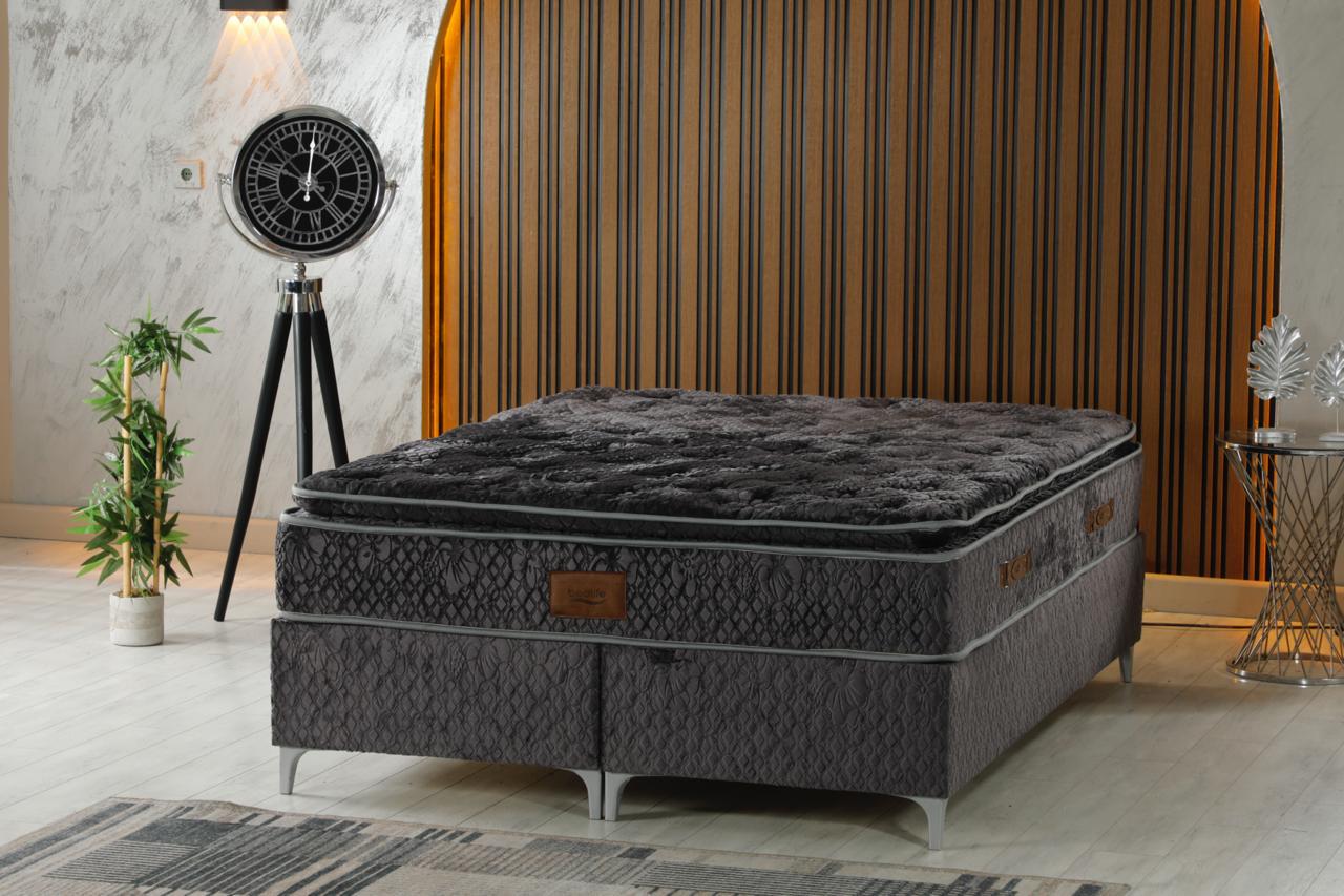 PELUŞ LIFE Luxury Bed Set – Soft Upholstered Platform Bed with Plush Headboard