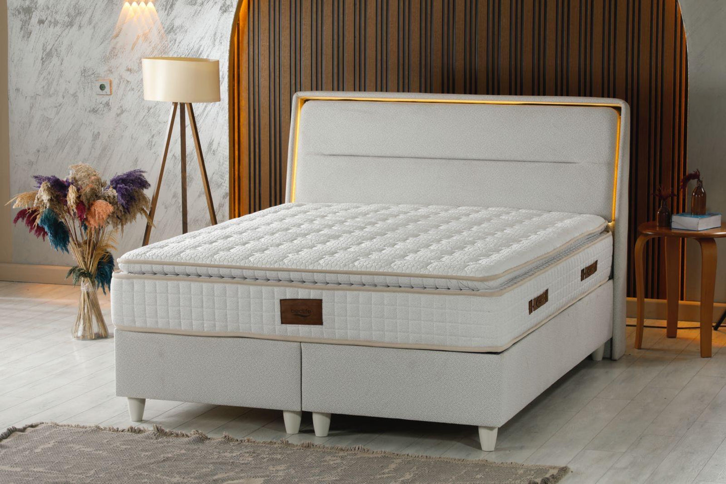 VIOLA Luxury Bed Set – Modern Upholstered Platform Bed with Integrated LED Headboard