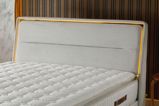 VIOLA Luxury Bed Set – Modern Upholstered Platform Bed with Integrated LED Headboard