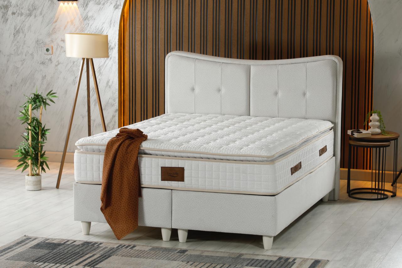 ARNO Luxury Upholstered Bed Set – Modern Platform Bed in White Puffy Fabric