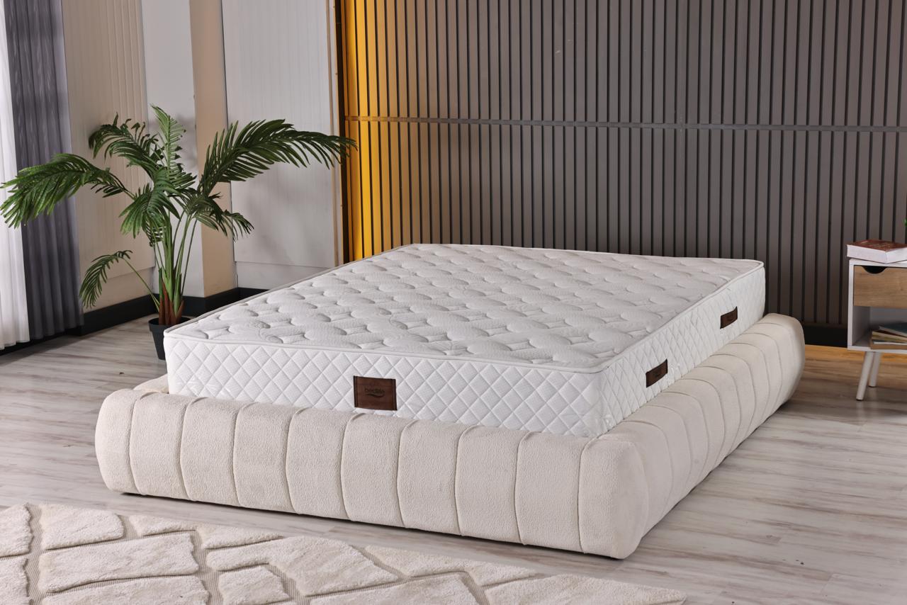 AURA Luxury Upholstered Bed Set – Ivory Bouclé Platform Bed with Sculpted Headboard