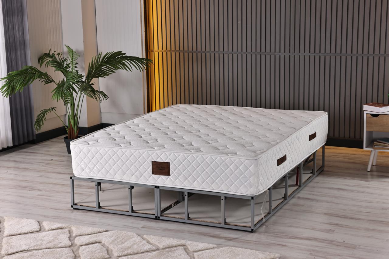 AURA Luxury Upholstered Bed Set – Ivory Bouclé Platform Bed with Sculpted Headboard