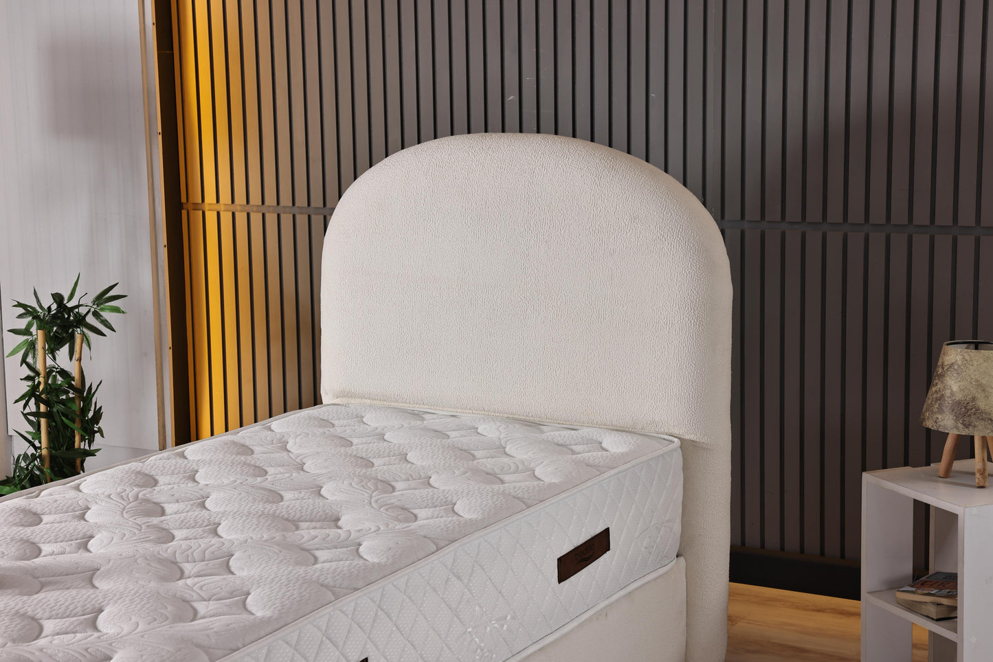 BOHEM Luxury Upholstered Bed Set – Ivory Bouclé Platform Bed with Curved Arch Headboard