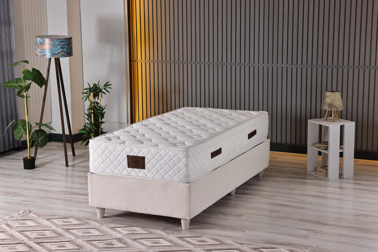 BOHEM Luxury Upholstered Bed Set – Ivory Bouclé Platform Bed with Curved Arch Headboard