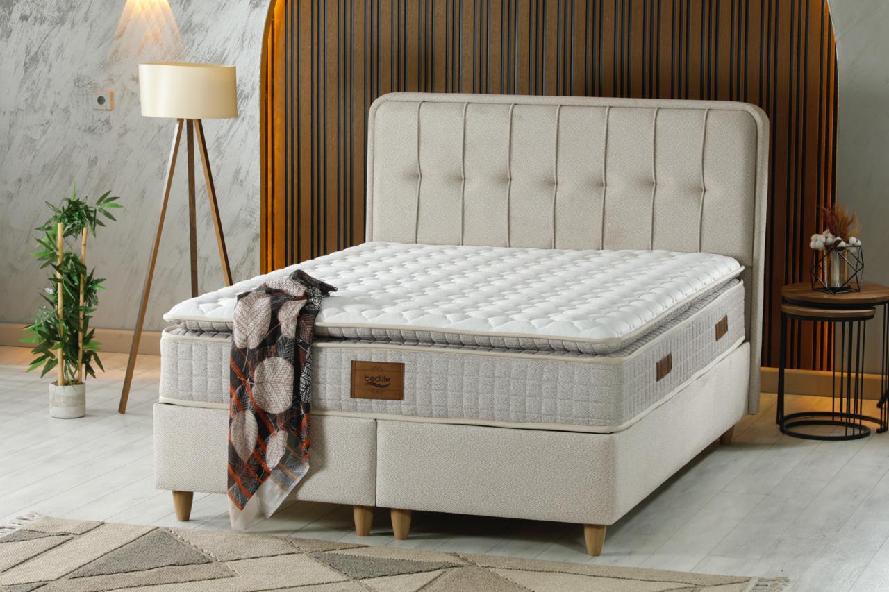 CRAFT Luxury Upholstered Bed Set – Modern Platform Bed in Milk Coffee Puffy Fabric