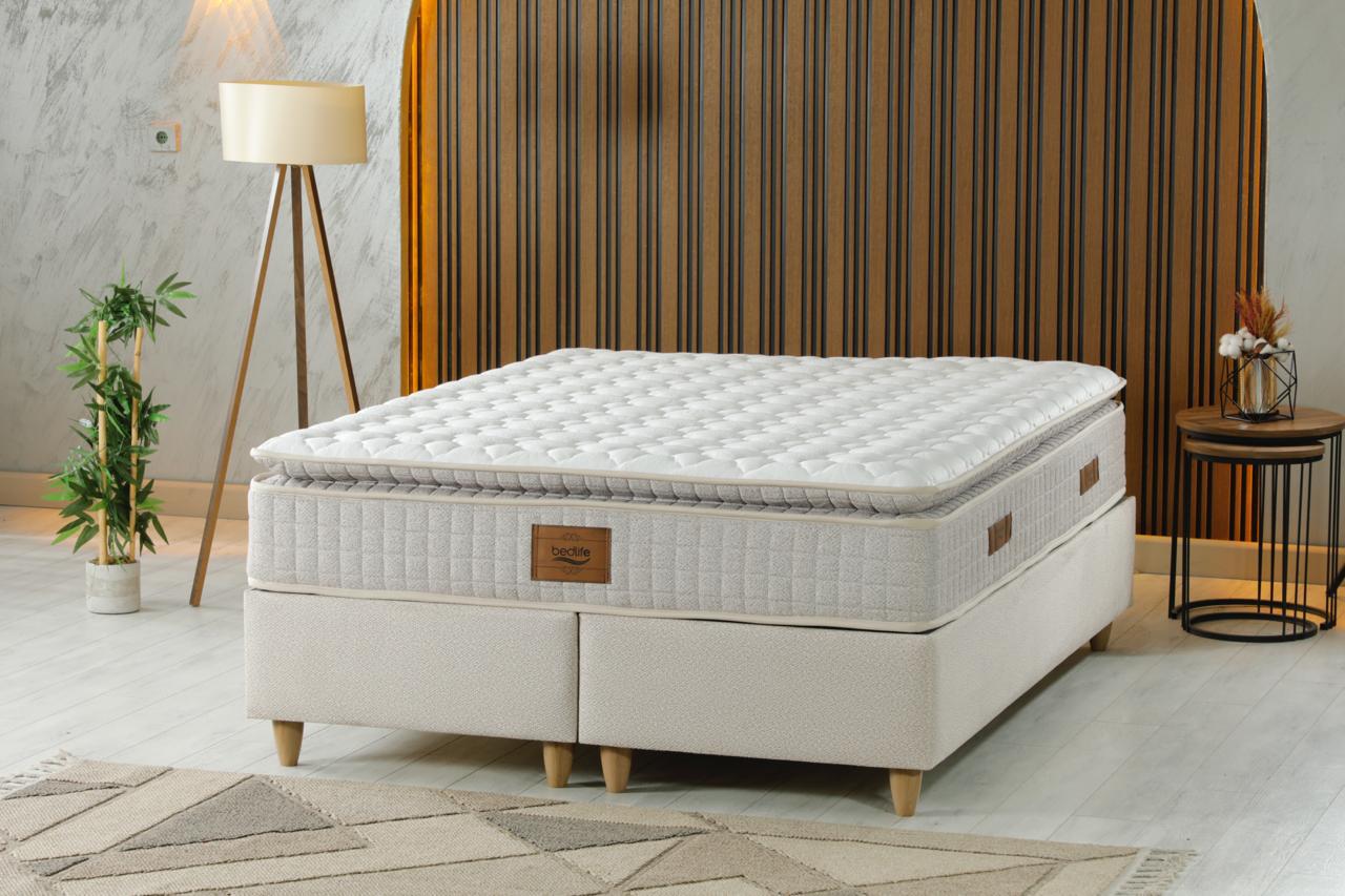 CRAFT Luxury Upholstered Bed Set – Modern Platform Bed in Milk Coffee Puffy Fabric