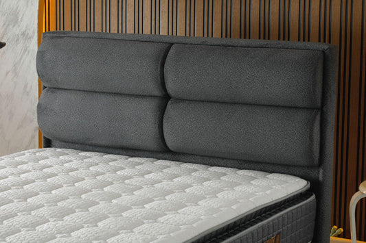 DIVA Luxury Upholstered Bed Set – Charcoal Gray Platform Bed with Contemporary Padded Headboard