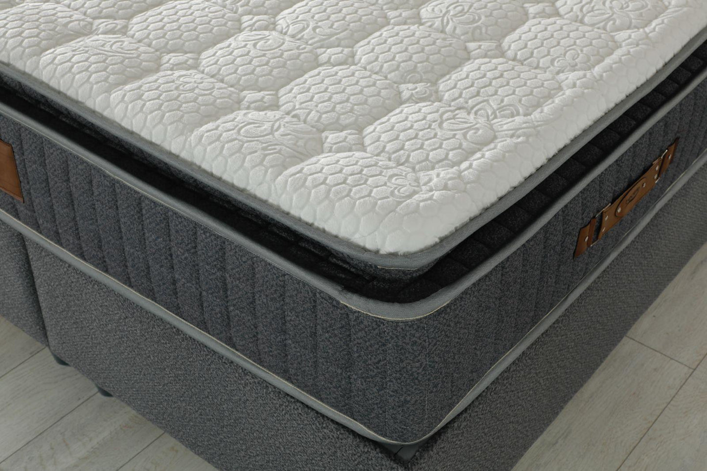 DIVA Luxury Upholstered Bed Set – Charcoal Gray Platform Bed with Contemporary Padded Headboard