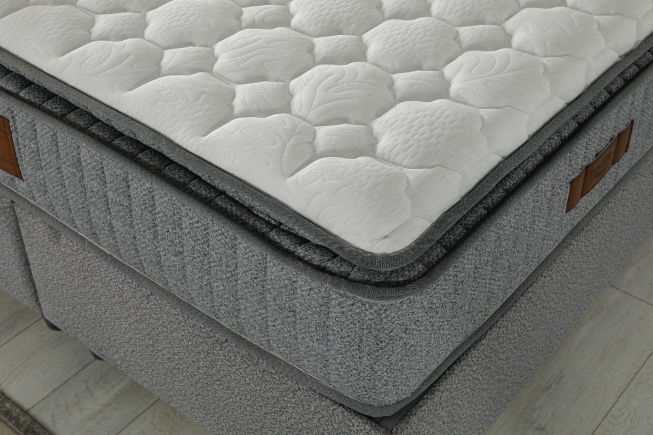 EXTREM Luxury Bed Set – Modern Gray Upholstered Bed with Dual LED Headboard