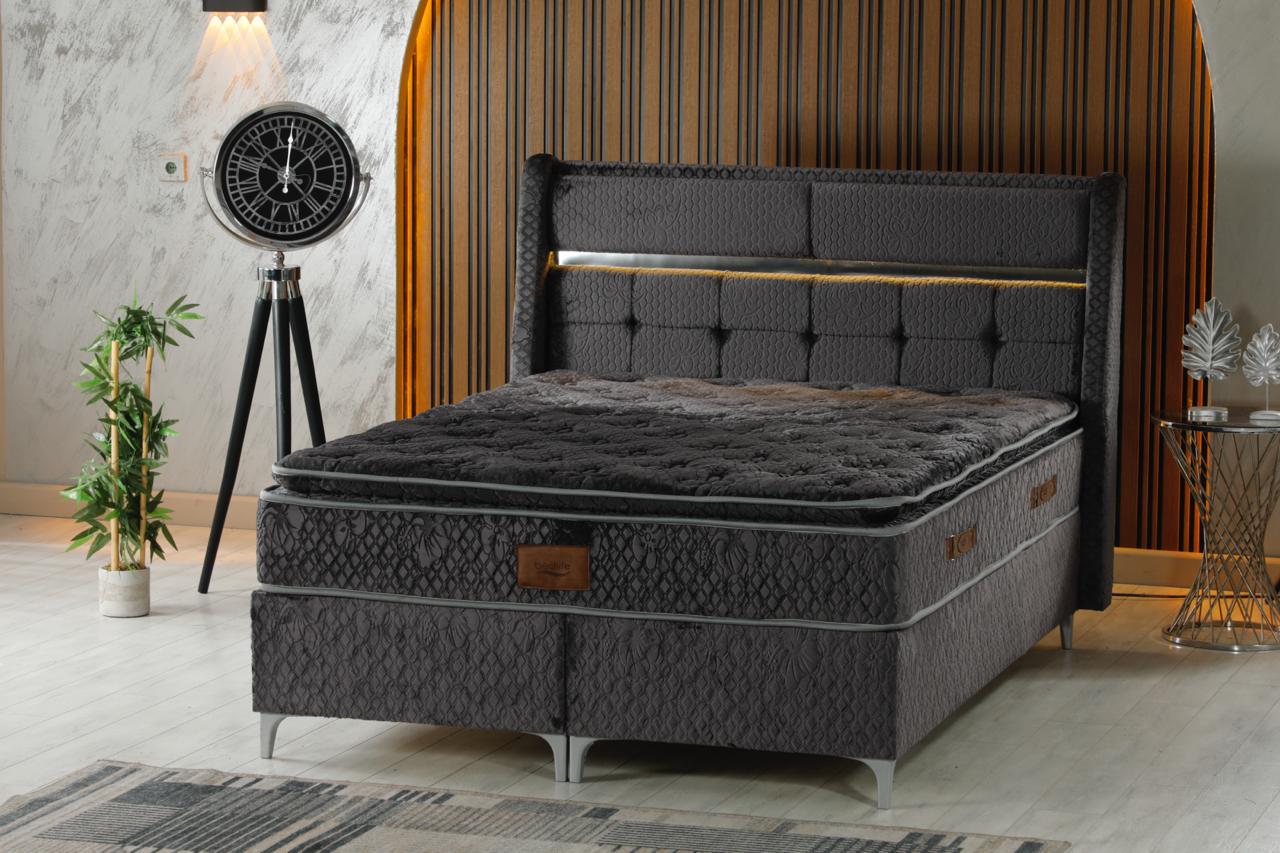 PELUŞ LIFE Luxury Bed Set – Soft Upholstered Platform Bed with Plush Headboard