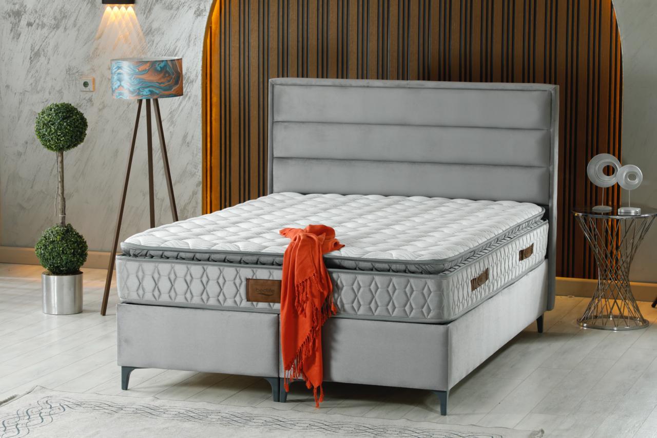 QUATRO Luxury Upholstered Bed Set – Modern Platform Bed in Gray