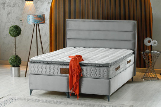 QUATRO Luxury Upholstered Bed Set – Modern Platform Bed in Gray