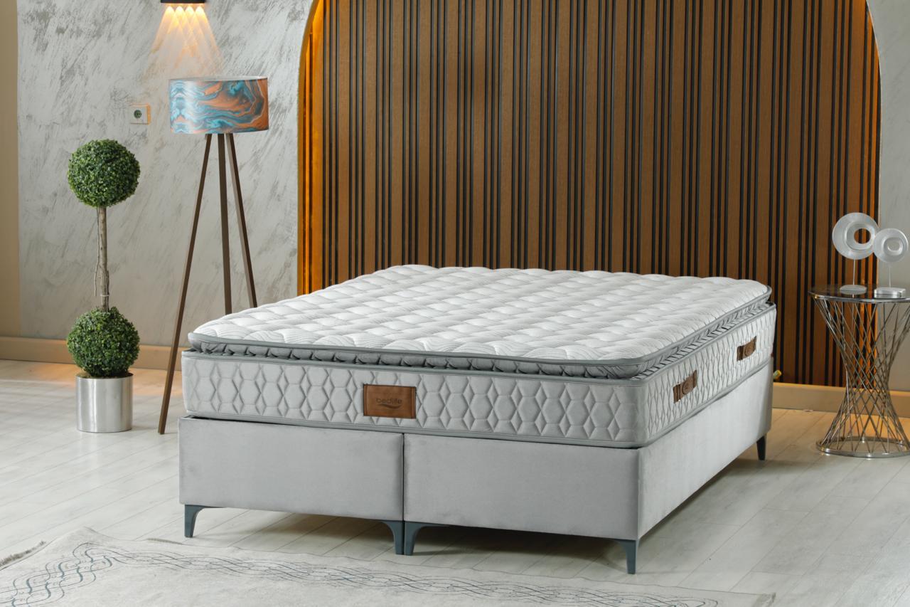 QUATRO Luxury Upholstered Bed Set – Modern Platform Bed in Gray