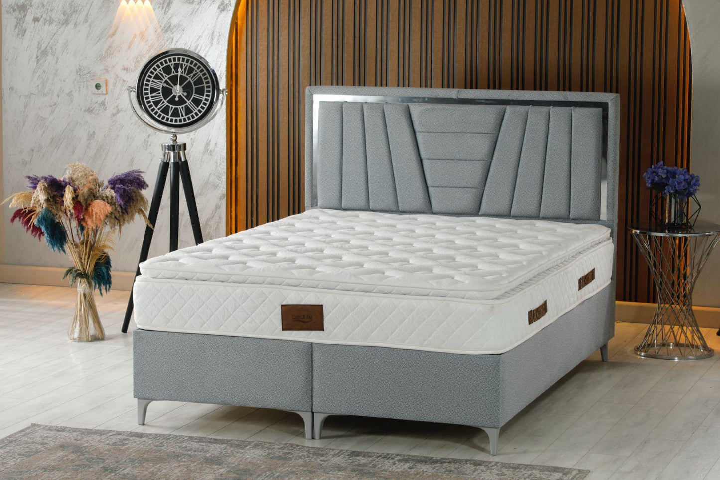 ROYAL Luxury Upholstered Bed Set – Modern Platform Bed in Gray