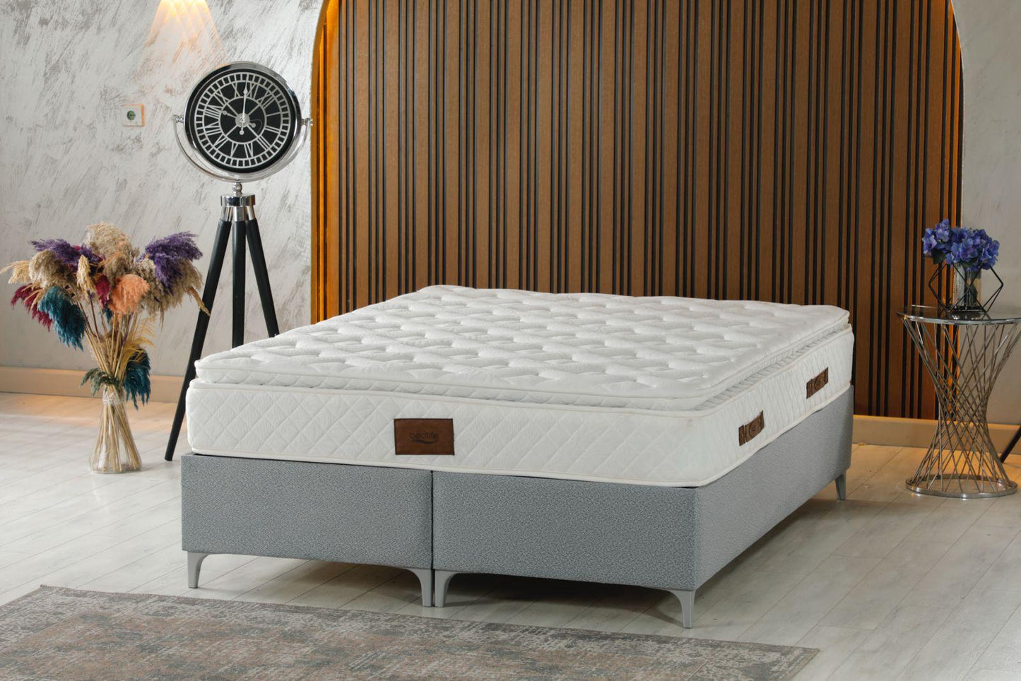 ROYAL Luxury Upholstered Bed Set – Modern Platform Bed in Gray