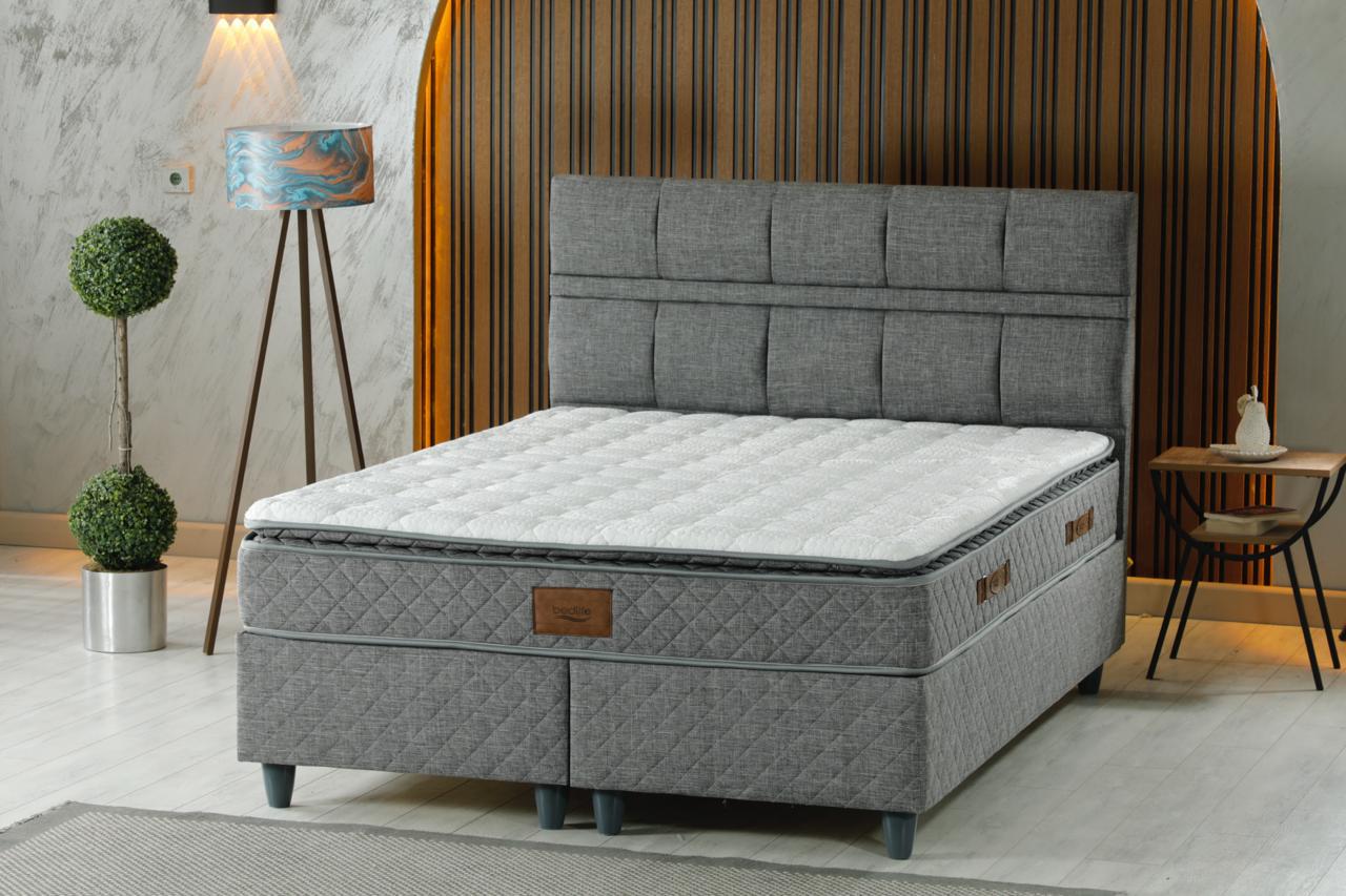 STIL Luxury Upholstered Bed Set – Modern Platform Bed in Gray